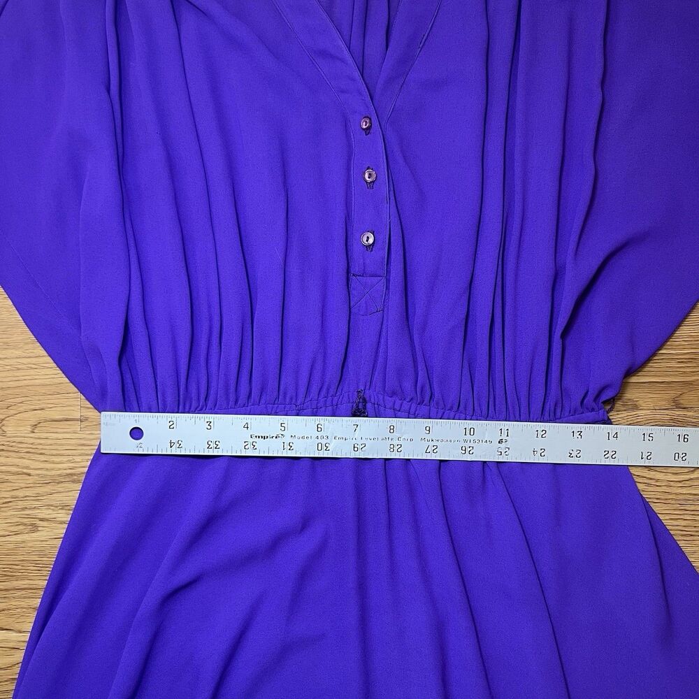Vtg 80S Bernard New York V Neck Purple Chiffon Midi Dress Belted Retro Sz 10 - Picture 7 of 9